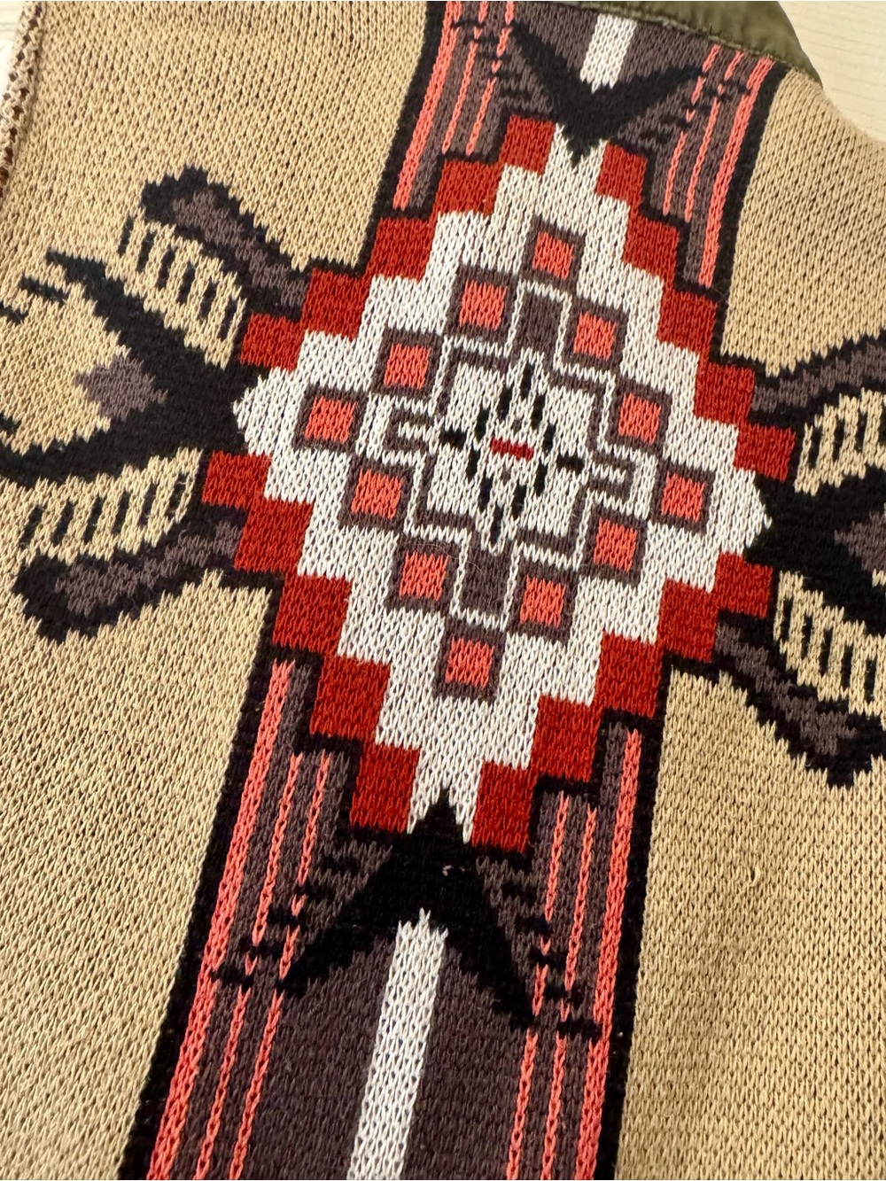 Blu Pepper Beige Aztec Knit Vest with Red Black Pink Pattern - Picture 7 of 8